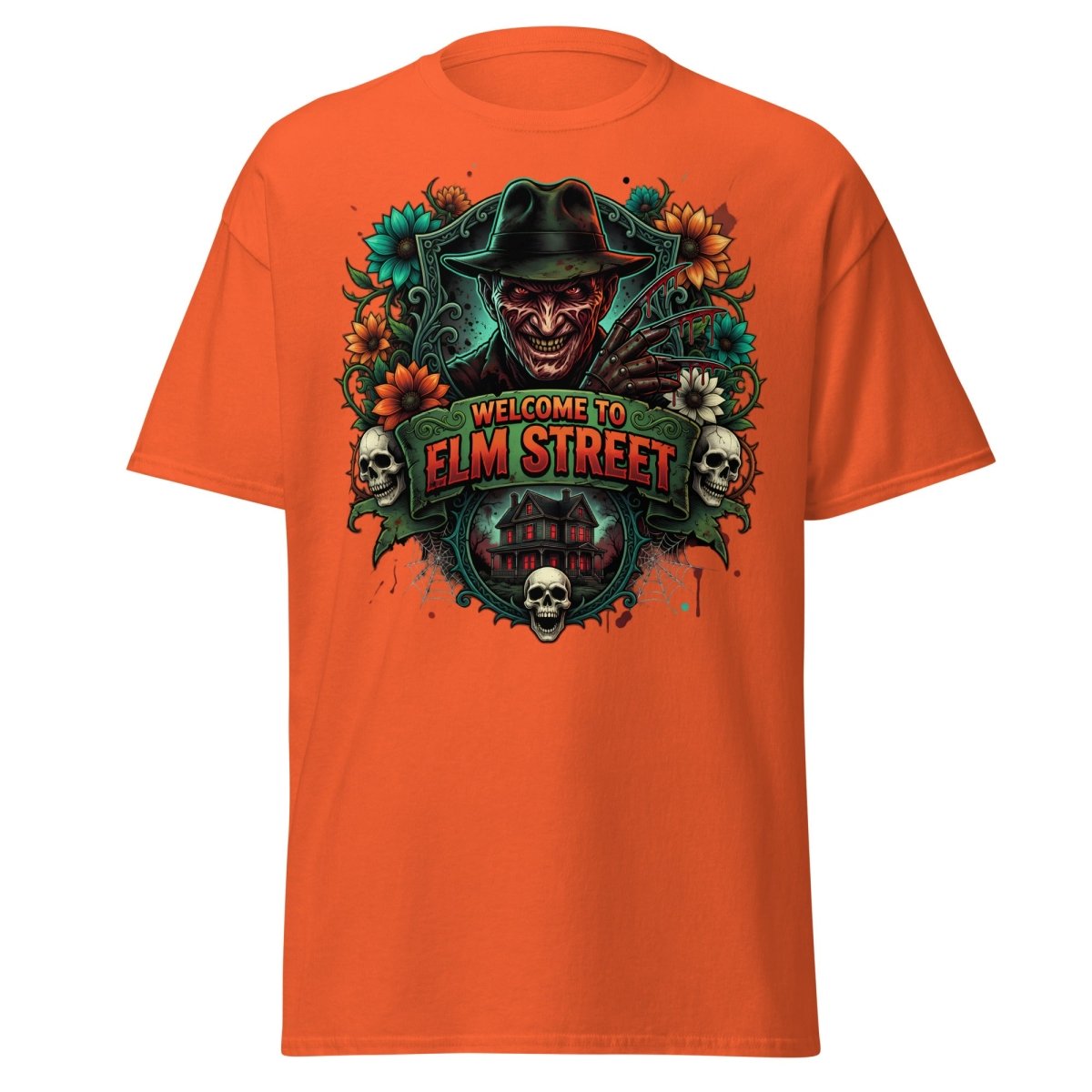 Welcome to Elm Street Freddy Krueger T-Shirt | Horror Tee - Orange - TeeRipple