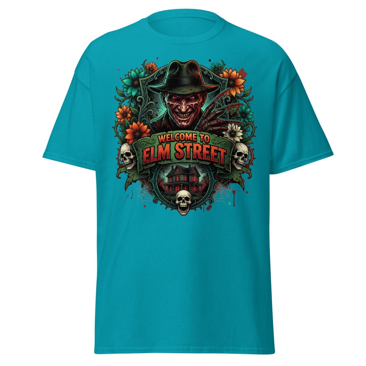 Welcome to Elm Street Freddy Krueger T-Shirt | Horror Tee - Tropical Blue - TeeRipple