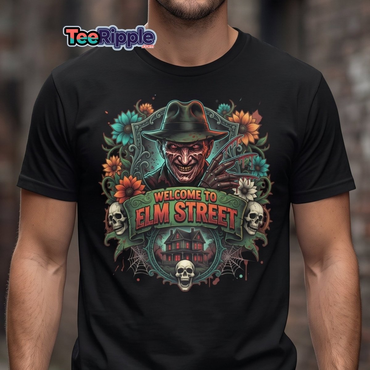 Welcome to Elm Street Freddy Krueger T-Shirt | Horror Tee - Maroon - TeeRipple