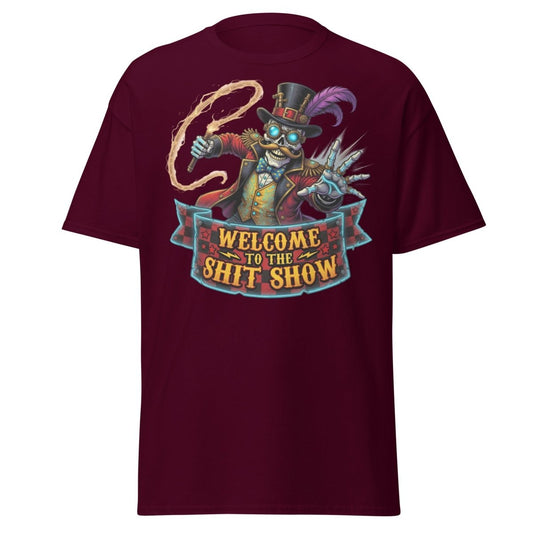 Welcome to the Shit Show Skeleton T-Shirt - Maroon - TeeRipple