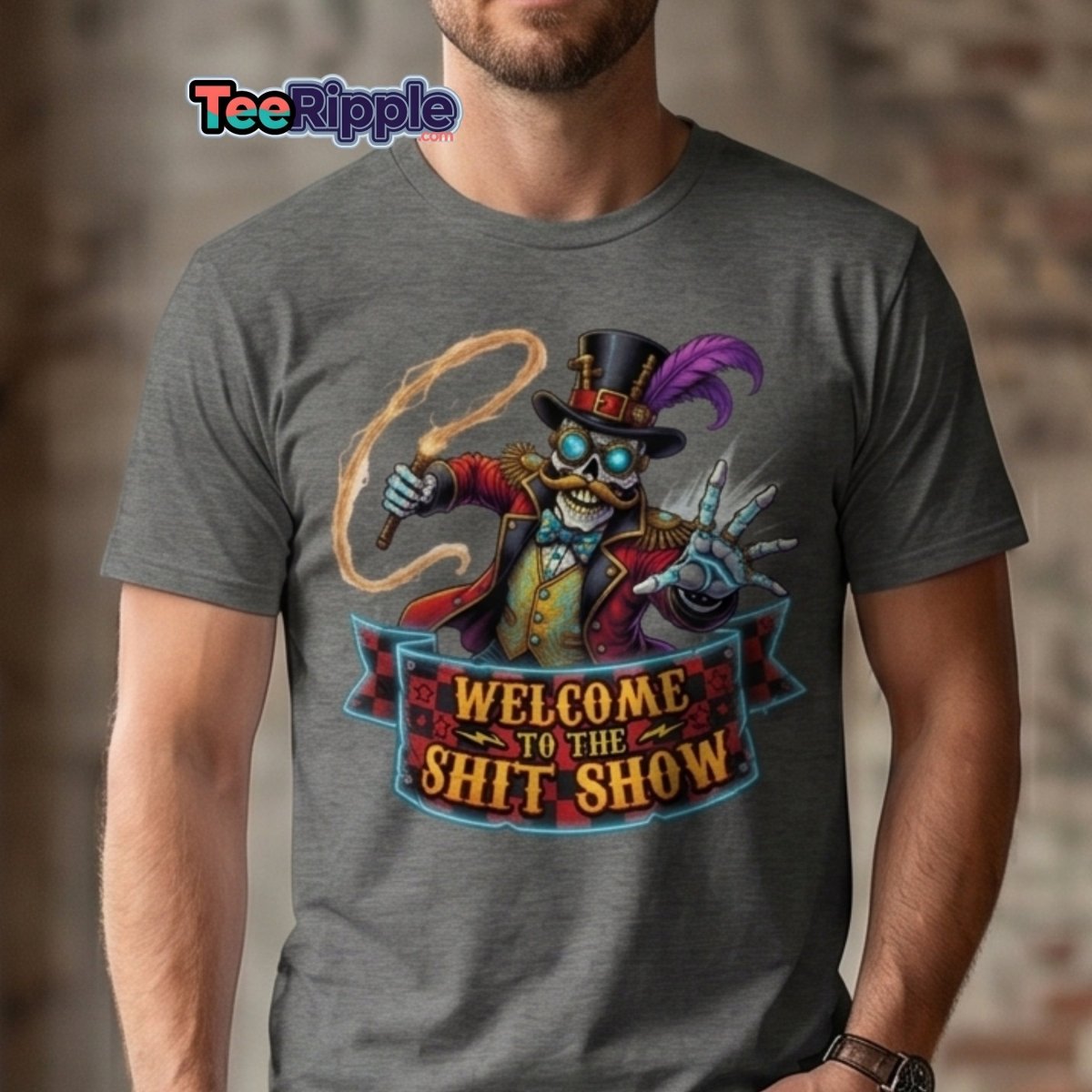 Welcome to the Shit Show Skeleton T-Shirt - Maroon - TeeRipple