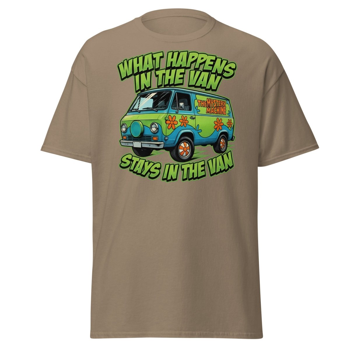 What Happens In The Van Stays In The Van Retro Van T-Shirt - Brown Savana - TeeRipple