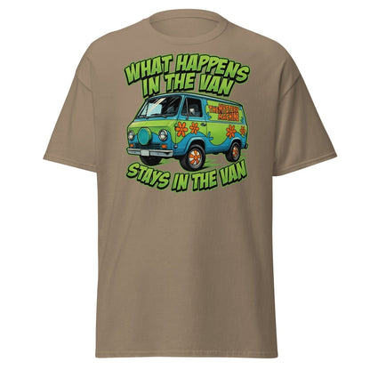 What Happens In The Van Stays In The Van Retro Van T-Shirt - Brown Savana - TeeRipple