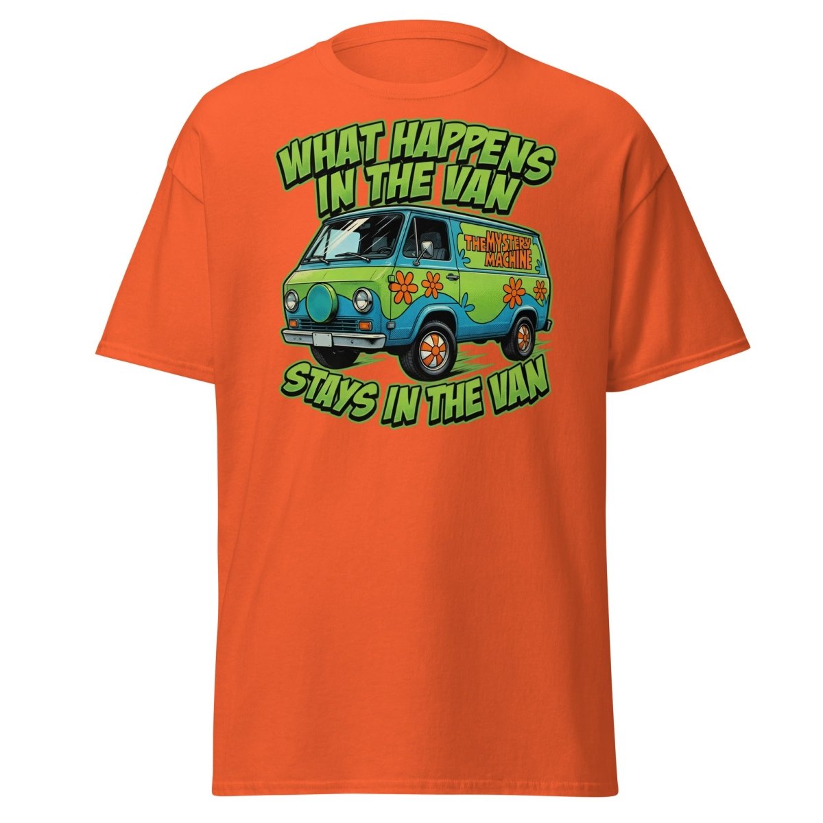 What Happens In The Van Stays In The Van Retro Van T-Shirt - Orange - TeeRipple