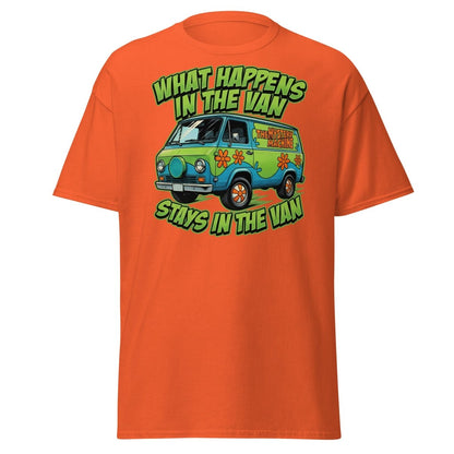 What Happens In The Van Stays In The Van Retro Van T-Shirt - Orange - TeeRipple