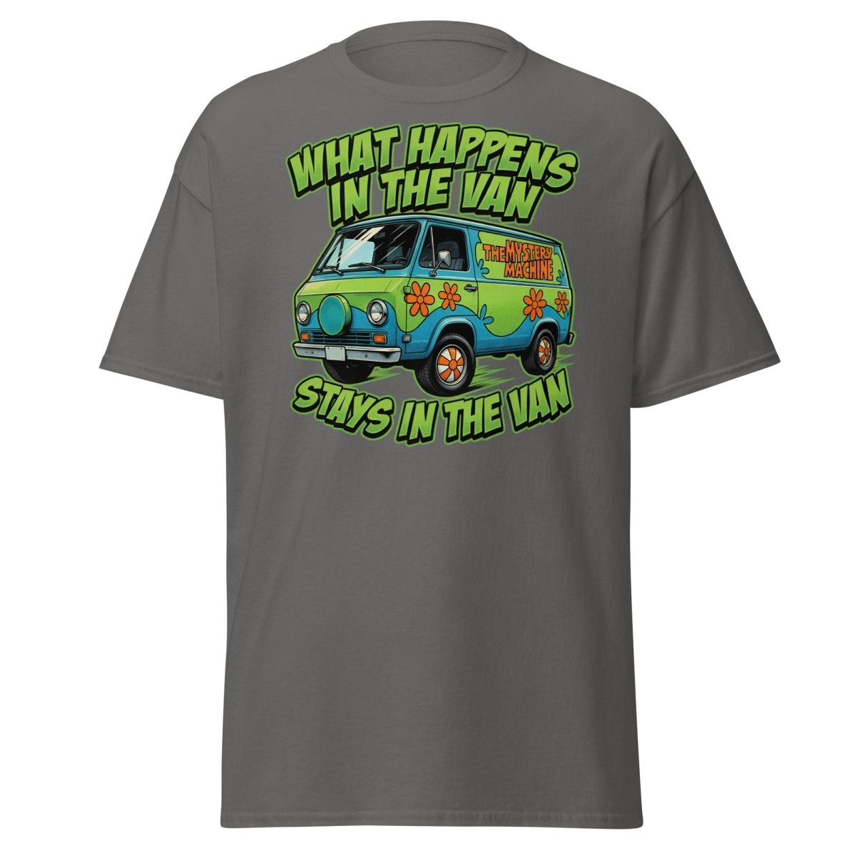 What Happens In The Van Stays In The Van Retro Van T-Shirt - Charcoal - TeeRipple