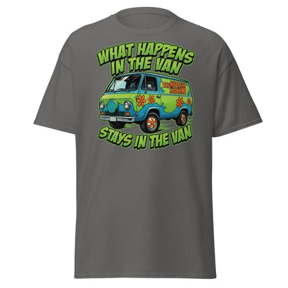 What Happens In The Van Stays In The Van Retro Van T-Shirt - Charcoal - TeeRipple