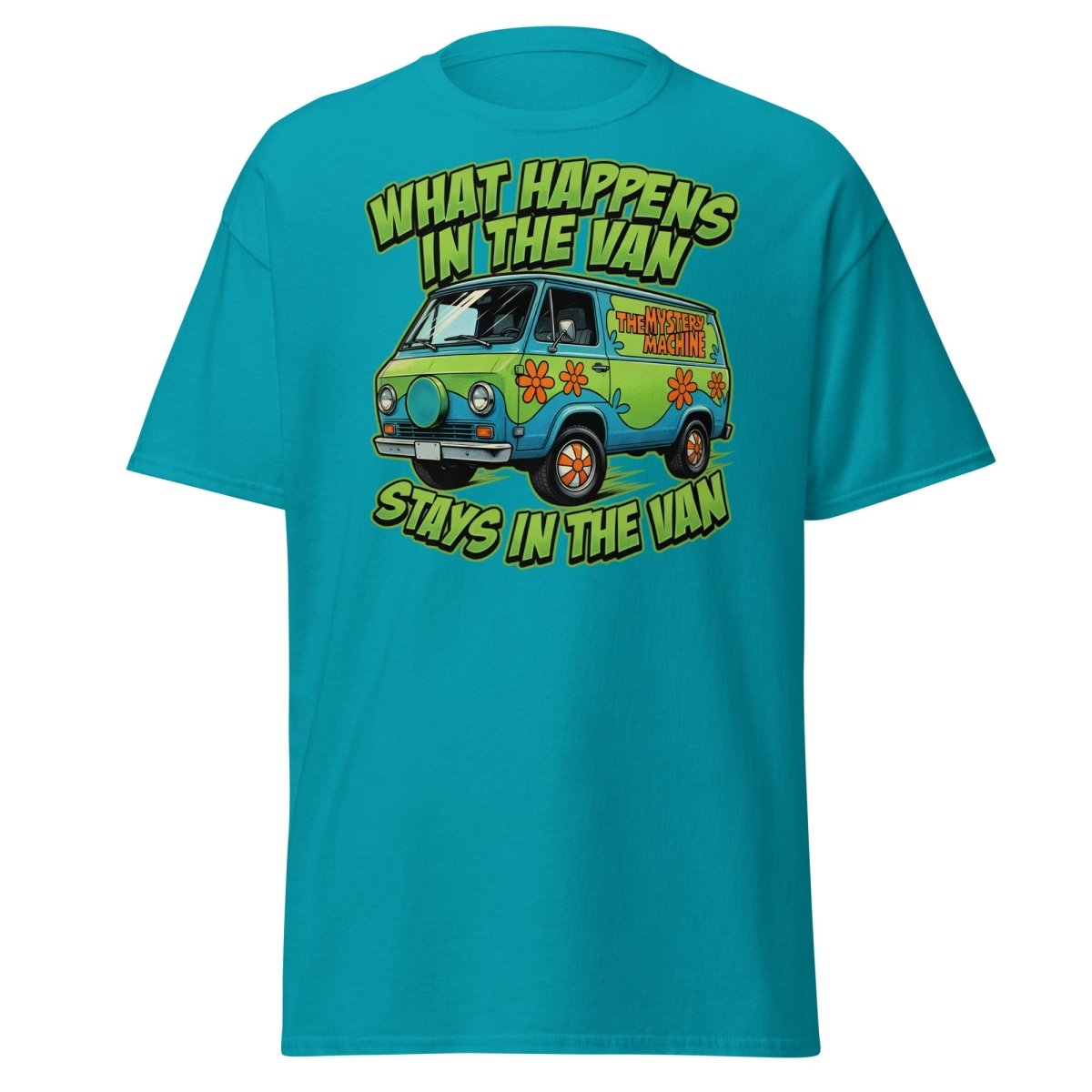 What Happens In The Van Stays In The Van Retro Van T-Shirt - Tropical Blue - TeeRipple