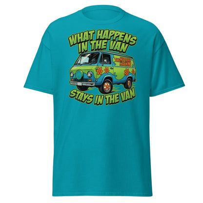 What Happens In The Van Stays In The Van Retro Van T-Shirt - Tropical Blue - TeeRipple