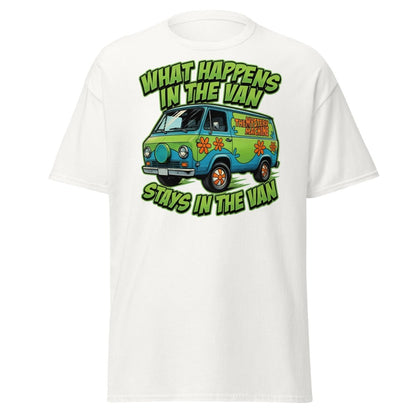 What Happens In The Van Stays In The Van Retro Van T-Shirt - White - TeeRipple