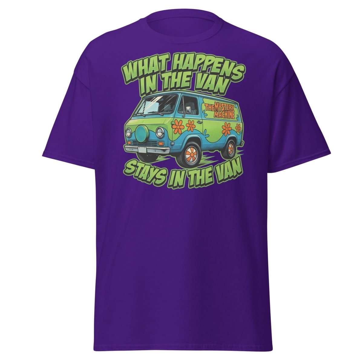 What Happens In The Van Stays In The Van Retro Van T-Shirt - Purple - TeeRipple