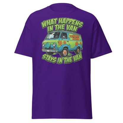 What Happens In The Van Stays In The Van Retro Van T-Shirt - Purple - TeeRipple