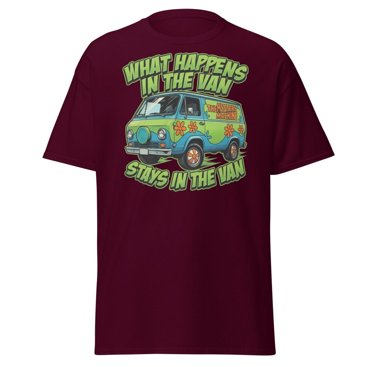 What Happens In The Van Stays In The Van Retro Van T-Shirt - Maroon - TeeRipple