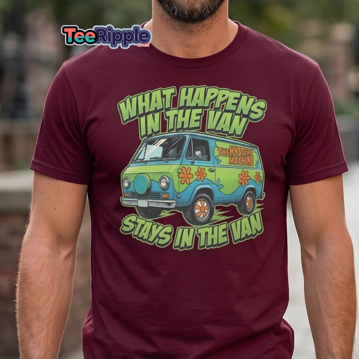 What Happens In The Van Stays In The Van Retro Van T-Shirt - Maroon - TeeRipple