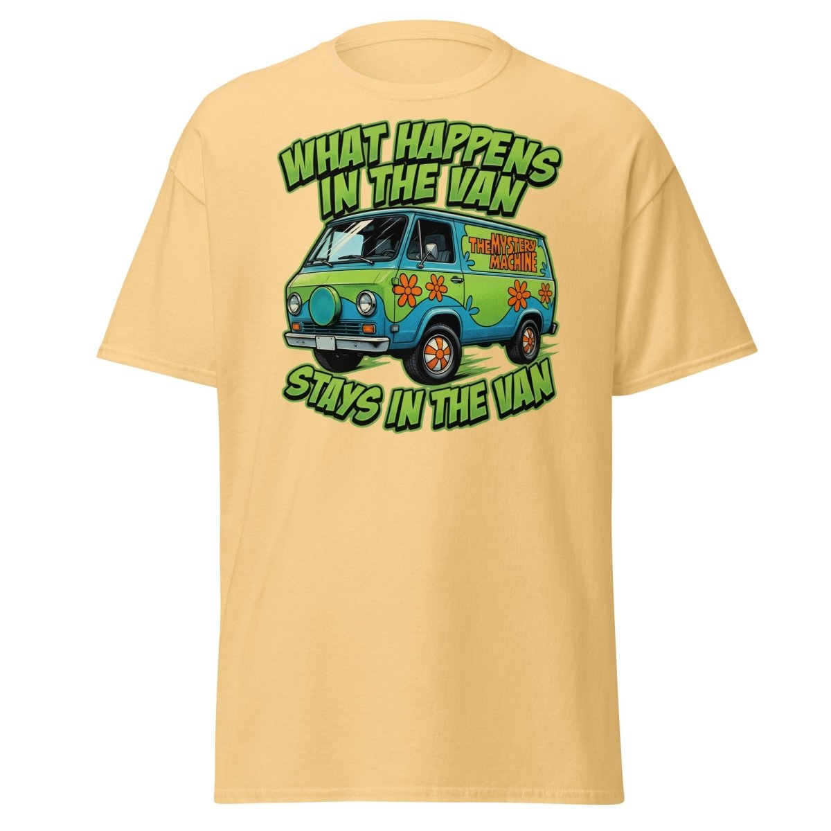 What Happens In The Van Stays In The Van Retro Van T-Shirt - Yellow Haze - TeeRipple