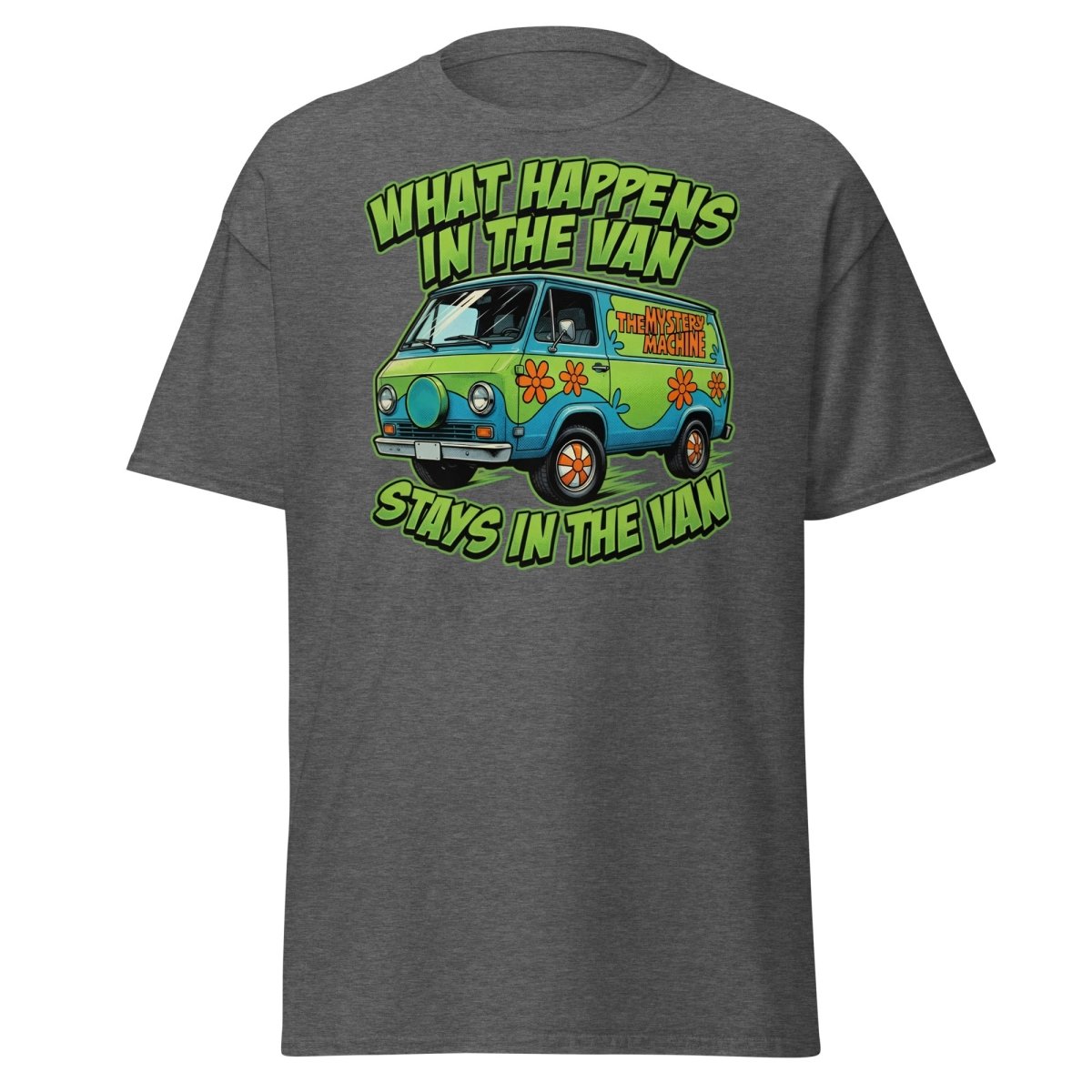 What Happens In The Van Stays In The Van Retro Van T-Shirt - Dark Heather - TeeRipple