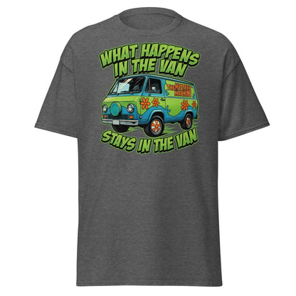 What Happens In The Van Stays In The Van Retro Van T-Shirt - Dark Heather - TeeRipple