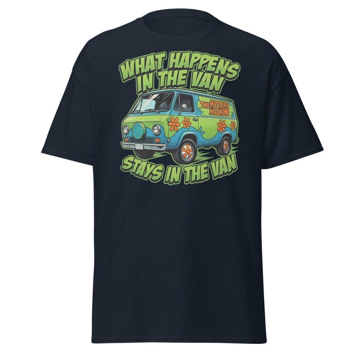 What Happens In The Van Stays In The Van Retro Van T-Shirt - Navy - TeeRipple