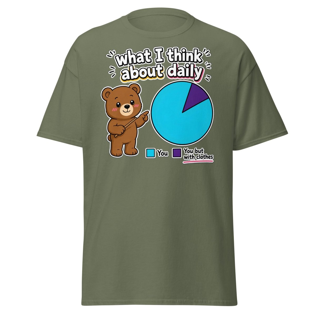 What I Think About Daily Funny Bear Pie Chart T-Shirt - Military Green - TeeRipple
