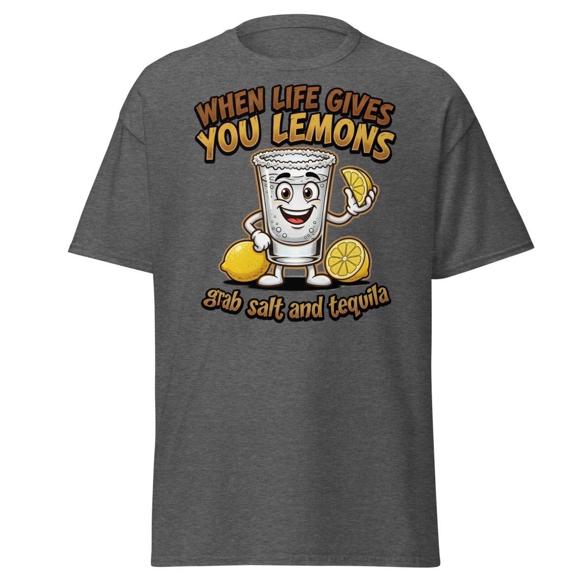 When Life Gives You Lemons Tequila Shot T-Shirt - Dark Heather - TeeRipple