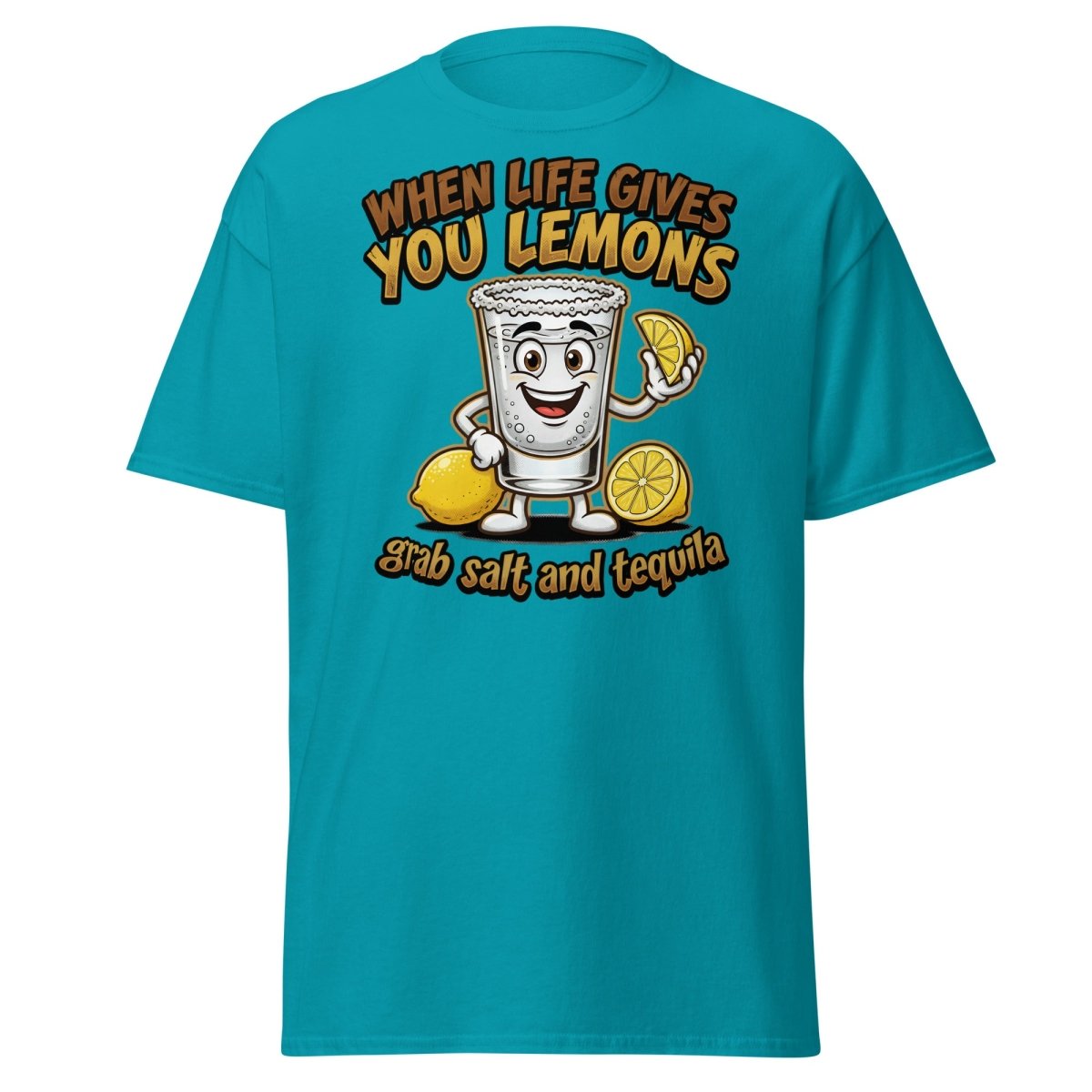 When Life Gives You Lemons Tequila Shot T-Shirt - Tropical Blue - TeeRipple