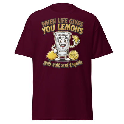 When Life Gives You Lemons Tequila Shot T-Shirt - Maroon - TeeRipple