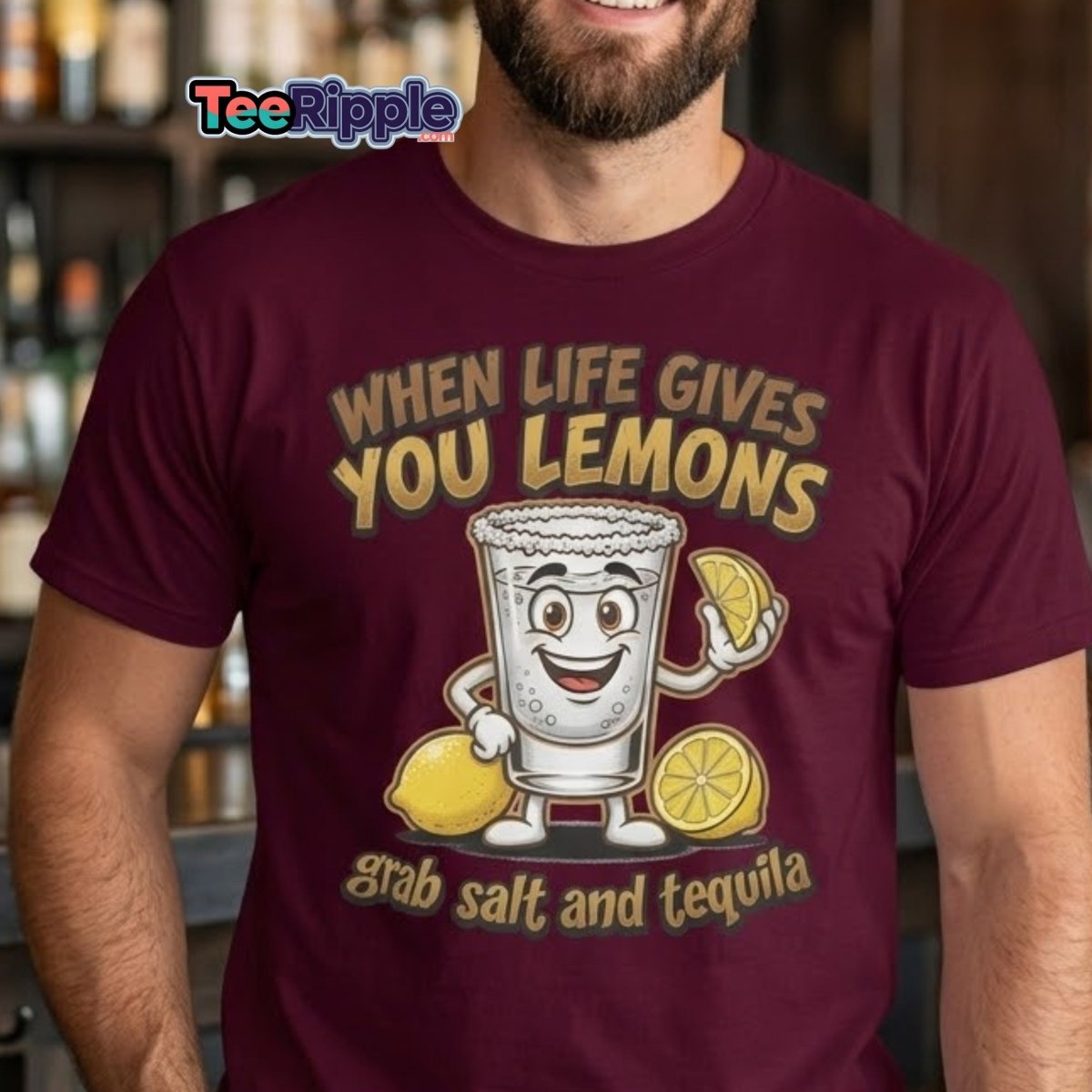 When Life Gives You Lemons Tequila Shot T-Shirt - Maroon - TeeRipple