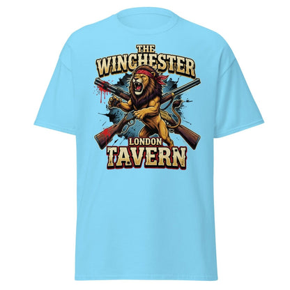 Winchester Lion Tavern T-Shirt - London Pub Guns Graphic - Sky - TeeRipple