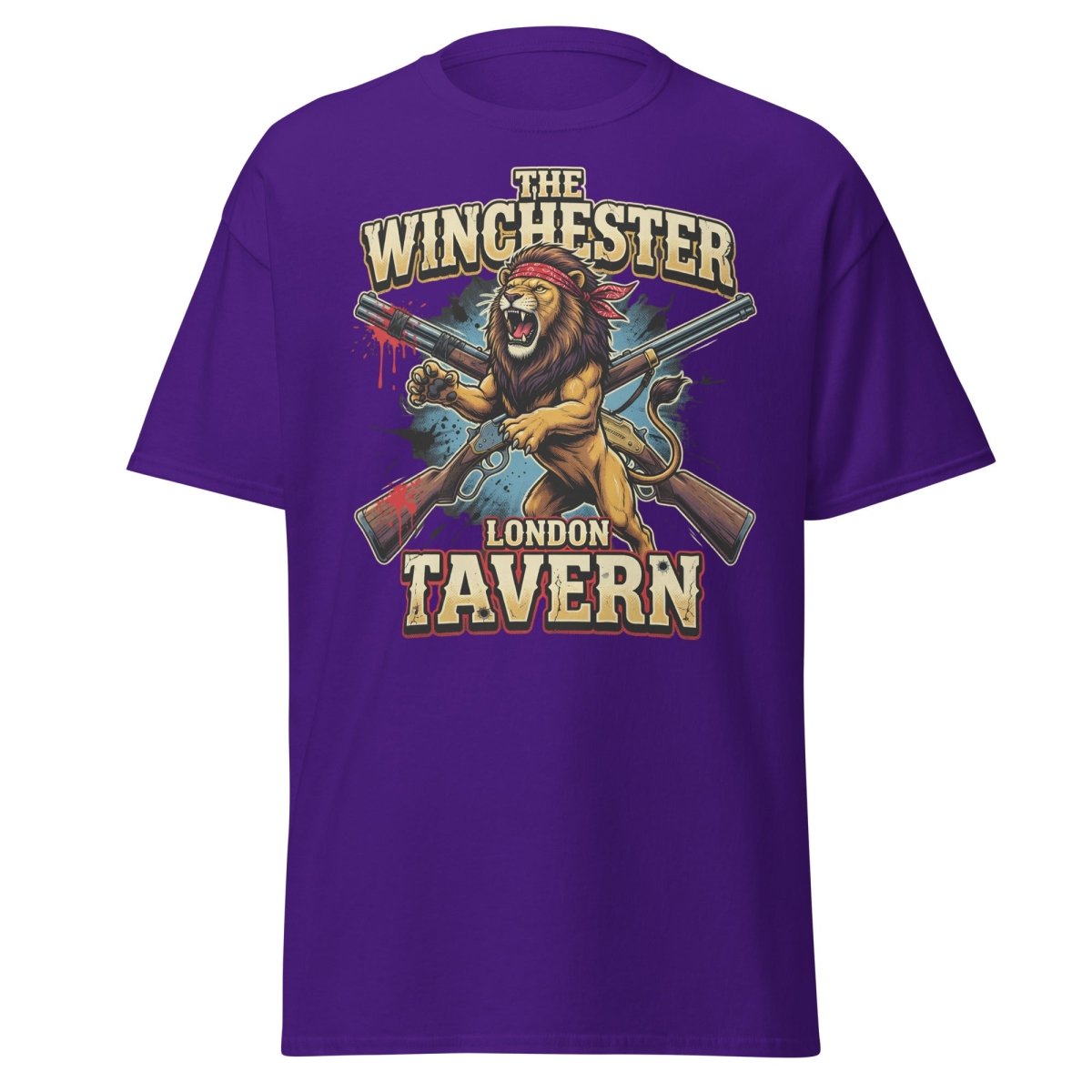 Winchester Lion Tavern T-Shirt - London Pub Guns Graphic - Purple - TeeRipple