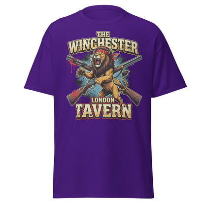 Winchester Lion Tavern T-Shirt - London Pub Guns Graphic - Purple - TeeRipple