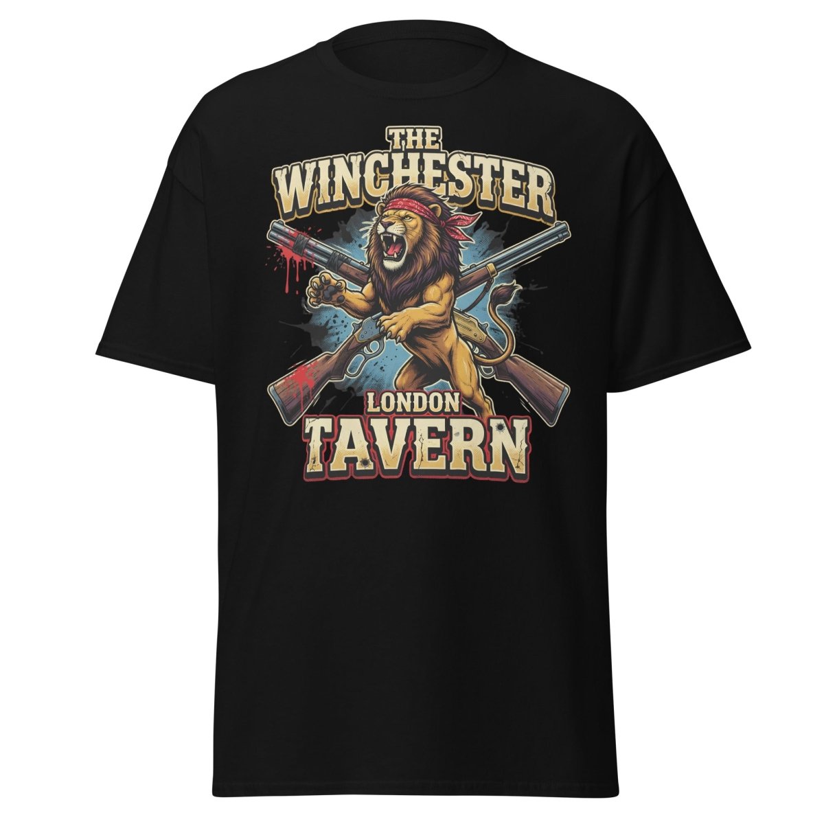 Winchester Lion Tavern T-Shirt - London Pub Guns Graphic - Black - TeeRipple