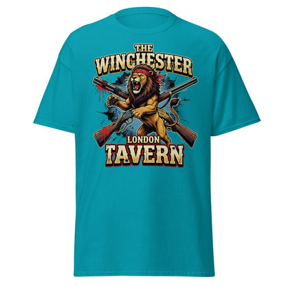 Winchester Lion Tavern T-Shirt - London Pub Guns Graphic - Tropical Blue - TeeRipple