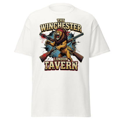 Winchester Lion Tavern T-Shirt - London Pub Guns Graphic - White - TeeRipple