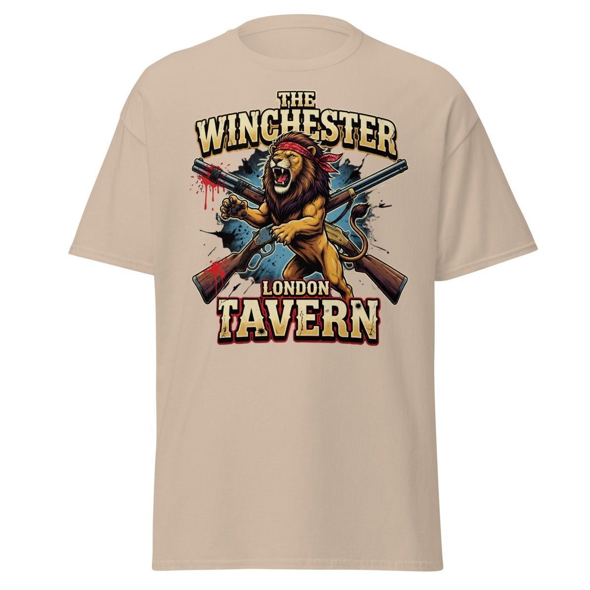 Winchester Lion Tavern T-Shirt - London Pub Guns Graphic - Sand - TeeRipple