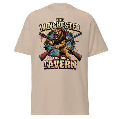 Winchester Lion Tavern T-Shirt - London Pub Guns Graphic - Sand - TeeRipple