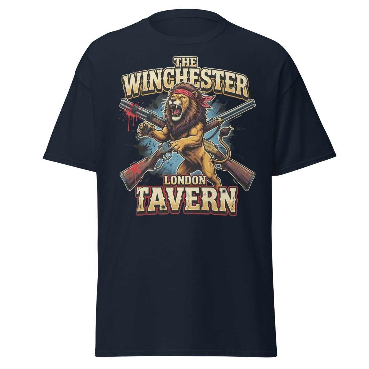 Winchester Lion Tavern T-Shirt - London Pub Guns Graphic - Navy - TeeRipple