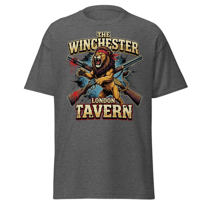Winchester Lion Tavern T-Shirt - London Pub Guns Graphic - Dark Heather - TeeRipple