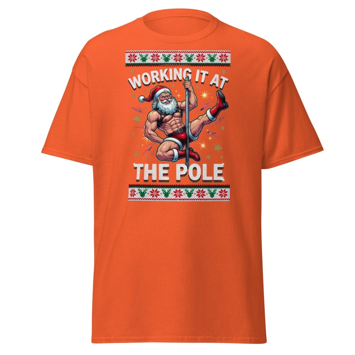 Working It At The Pole Santa T-Shirt - Funny Christmas Tee - Orange - TeeRipple