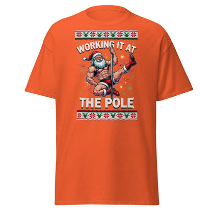Working It At The Pole Santa T-Shirt - Funny Christmas Tee - Orange - TeeRipple