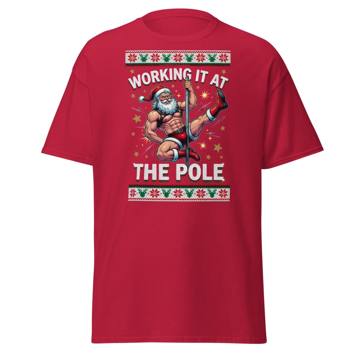 Working It At The Pole Santa T-Shirt - Funny Christmas Tee - Cardinal - TeeRipple