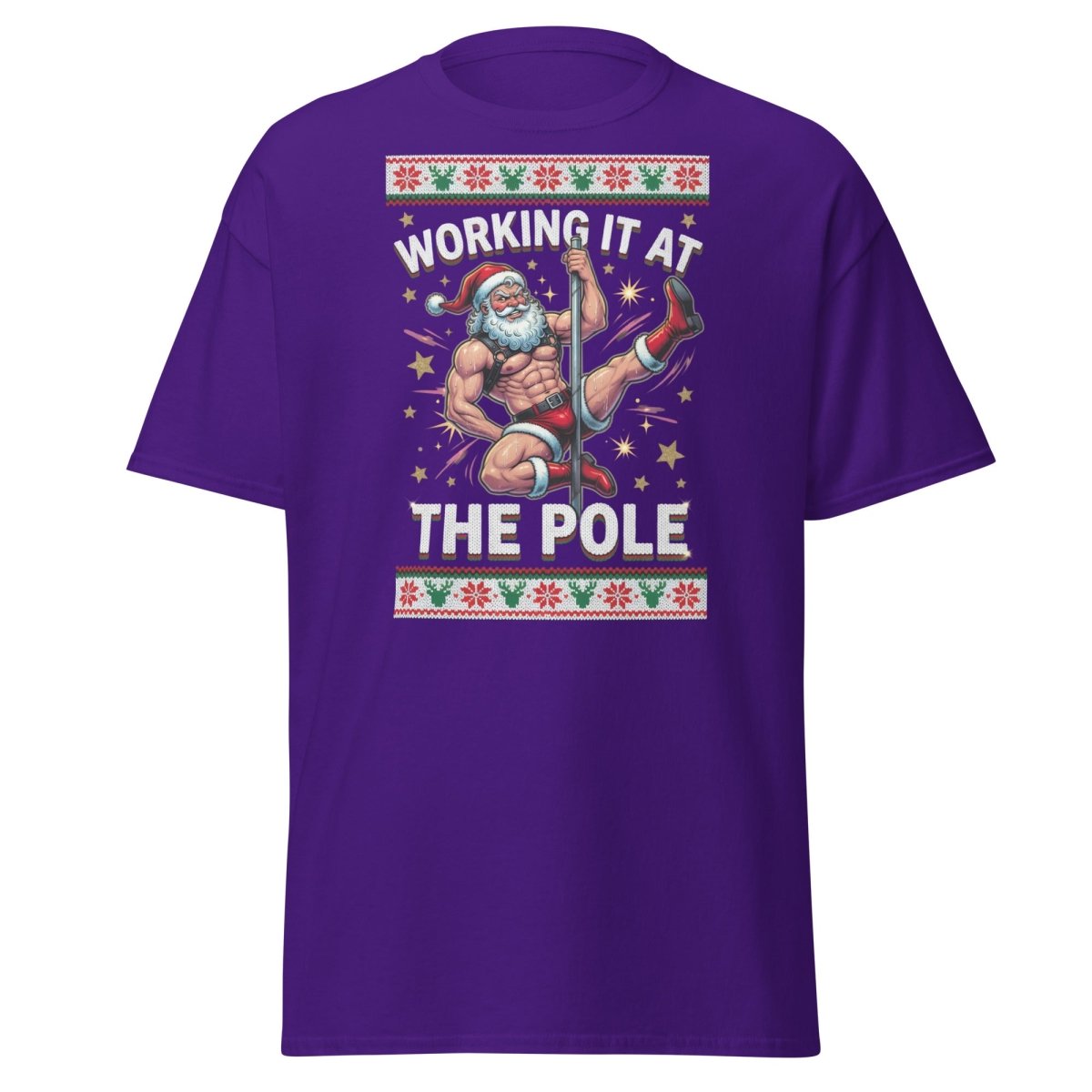 Working It At The Pole Santa T-Shirt - Funny Christmas Tee - Purple - TeeRipple