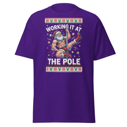 Working It At The Pole Santa T-Shirt - Funny Christmas Tee - Purple - TeeRipple
