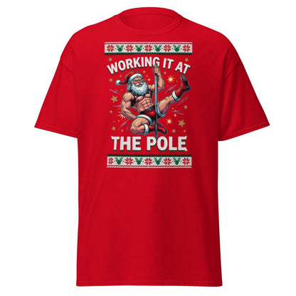 Working It At The Pole Santa T-Shirt - Funny Christmas Tee - Red - TeeRipple