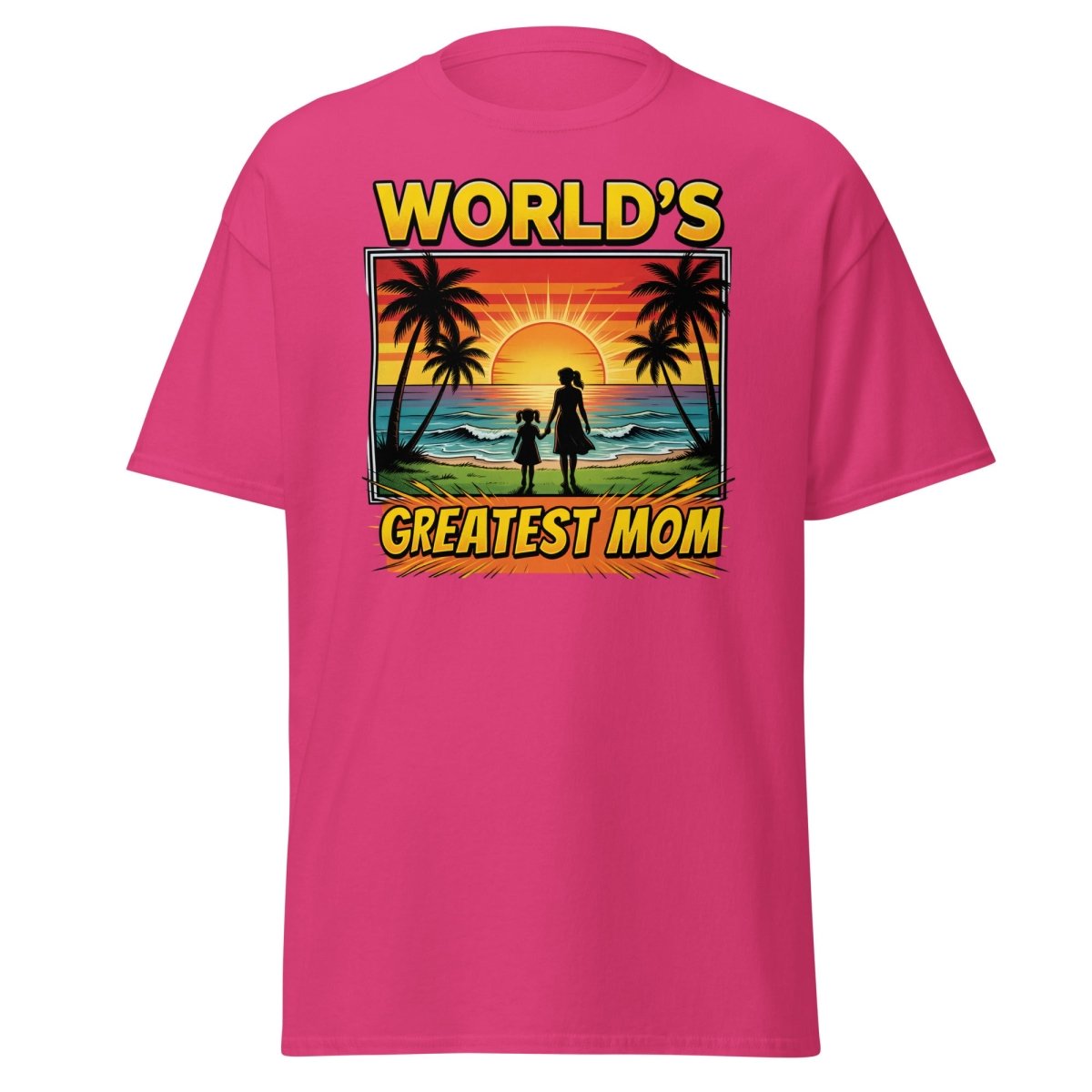 World's Greatest Mom T-Shirt - Tropical Sunset Beach Design - Heliconia - TeeRipple