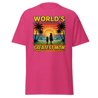 World's Greatest Mom T-Shirt - Tropical Sunset Beach Design - Heliconia - TeeRipple