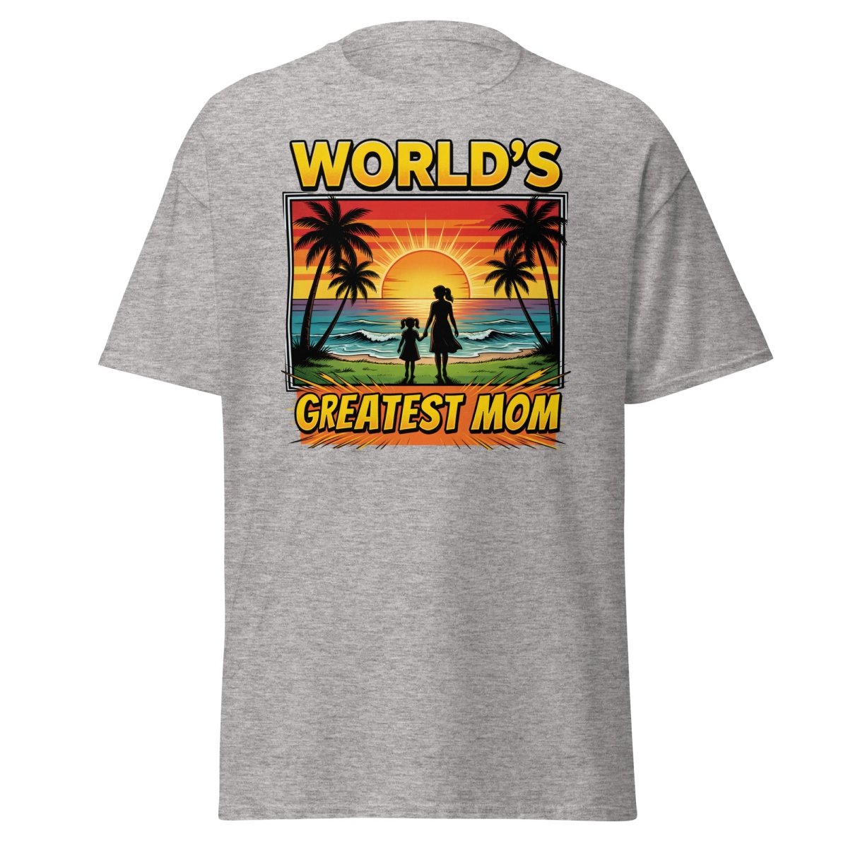 World's Greatest Mom T-Shirt - Tropical Sunset Beach Design - Sport Grey - TeeRipple
