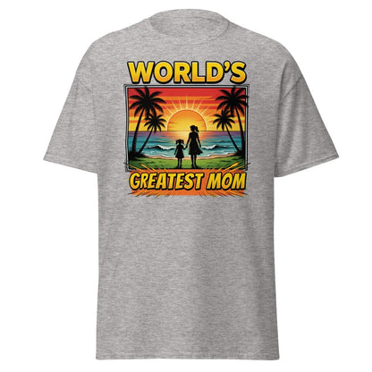 World's Greatest Mom T-Shirt - Tropical Sunset Beach Design - Sport Grey - TeeRipple