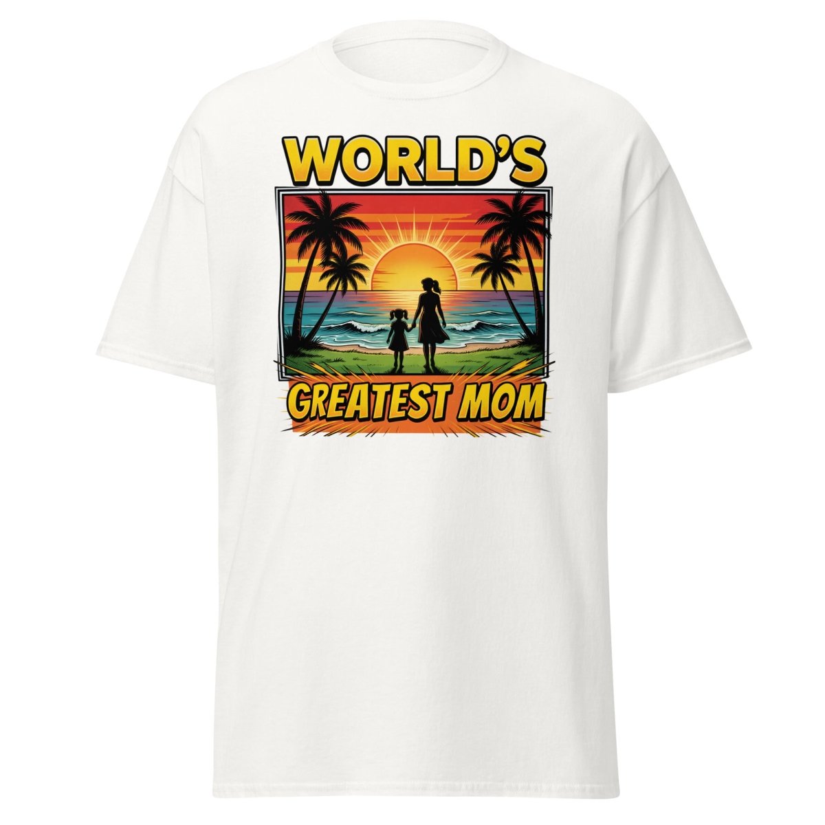 World's Greatest Mom T-Shirt - Tropical Sunset Beach Design - White - TeeRipple