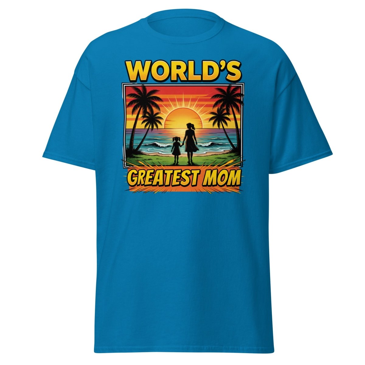 World's Greatest Mom T-Shirt - Tropical Sunset Beach Design - Sapphire - TeeRipple