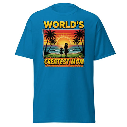 World's Greatest Mom T-Shirt - Tropical Sunset Beach Design - Sapphire - TeeRipple